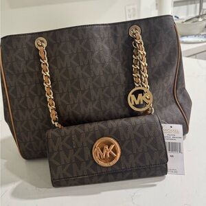 Michael Kors Dark Brown Shoulder Bag and Wallet